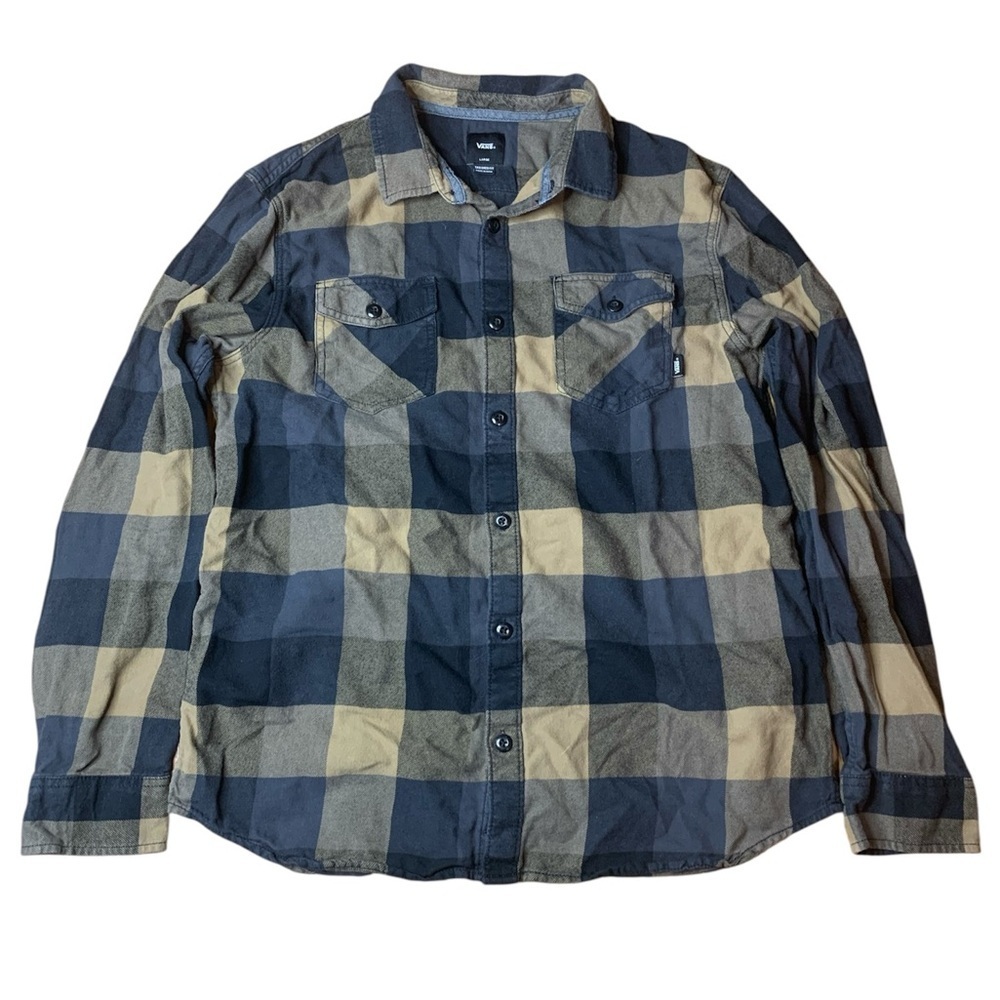 Vans Off The Wall Tailored Fit Flannel Shirt - Brown/Navy Plaid - Large